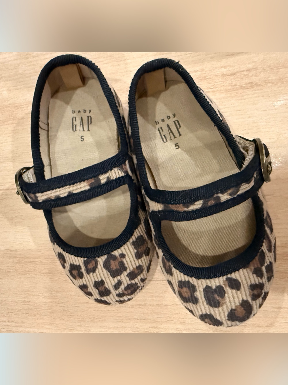 GAP Leopard-Print Mary Jane Shoes in Tan and Black Trim